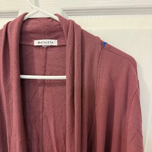 Athleta Pranayama Wrap Long Line Cardigan Medium Tawny Rose Mauve Lounge Cozy - Picture 5 of 13